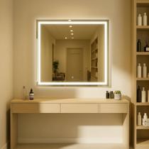 Espelho Quadrado 80x80 com Led 3 Cores Jateado com Touch