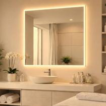 Espelho Quadrado 80x80cm com LED Indireto Touch Screen Branco Neutro