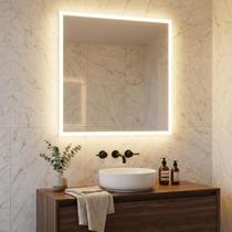 Espelho Quadrado 80x80cm LED Borda Infinita Jateado Touch Branco Neutro