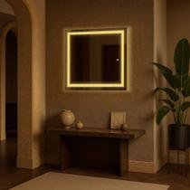 Espelho Quadrado Com LED Jateado touch Para Sala, Banheiro, Quarto e Hall Design Moderno