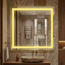 Espelho Quadrado Jateado Com Iluminação 3 Cores Led Tecla Touch Screen Lapidado Premium Decoração