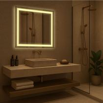 Espelho Quadrado LED Jateado Luxo Decorativo Sala, Quarto e Hall