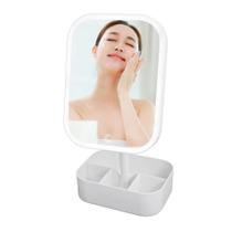 Espelho Quadrado Maquiagem Suporte Camarim Bijuteria LED USB Luz Branca Mesa 894
