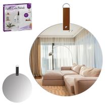 Espelho Redondo 30cm com Cinta Marrom Art House para Parede Decoração Moderna, Sala, Quarto e Banheiro