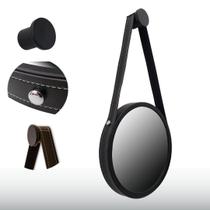 Espelho Redondo 40CM Adnet Decorativo em Alumínio Preto Com Alça Preta + Suporte Espelho Redondo 40CM Adnet Decorativo em Alumínio Preto Com Alça Preta + Suporte