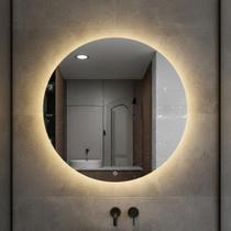 Espelho Redondo 50x50cm com LED Indireto Lapidado Branco Quente