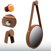 Espelho Redondo 60CM Adnet Decorativo em Alumínio Cobre Com Alça Caramelo + Suporte