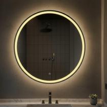Espelho Redondo 60x60cm Jateado com LED Touch Branco Quente