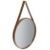 Espelho Redondo 61cm Alça em Material Sintético marrom Aqua Mais Imcal 6318