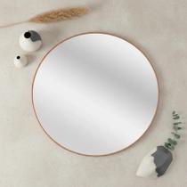 Espelho Redondo 80cm Moldura em Couro Café Lyo