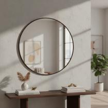 Espelho Redondo 80cm Moldura em Couro Caramelo