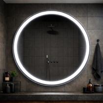 Espelho Redondo 80x80cm Jateado com LED Touch Branco Frio