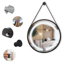 Espelho Redondo Adnet 60cm Iluminado Led 6000k Preto Alça Preta