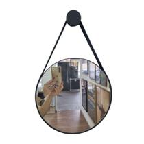 Espelho redondo adnet 70cm moldura e alça couro preto com suporte lyo Espelho redondo adnet 70cm moldura e alça couro preto com suporte lyo