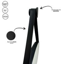Espelho redondo adnet 80cm moldura e alça couro preto com suporte lyo