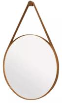 Espelho Redondo Adnet 90cm Moldura E Alça Couro Caramelo com Suporte LYO