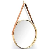 Espelho Redondo Adnet Decorativo Alça Suspensa Com Couro 43cm - Interponte