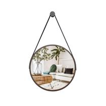 Espelho Redondo Adnet Decorativo Suspenso Marrom Alça Preto 30cm Banheiro Alta Qualidade Reduna