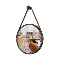 Espelho Redondo Adnet Decorativo Suspenso Preto Alça Caramelo 40cm Banheiro Alta Qualidade Reduna