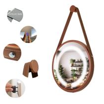 Espelho Redondo Adnet Iluminado 50cm Led 6000k Cobre Alça Caramelo