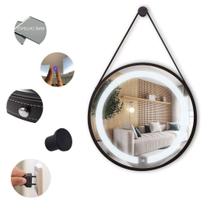 Espelho Redondo Adnet Iluminado 50cm Led 6000k Preto Alça Preta