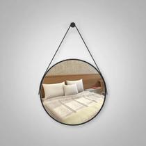 Espelho Redondo Adnet Moderno Luxo Lavabo Quarto Sala Banheiro Alça em Couro 30cm com Pino Suporte