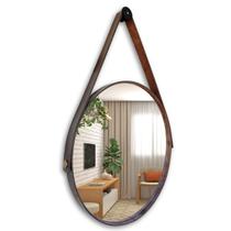 Espelho Redondo Adnet Moderno Luxo Lavabo Quarto Sala Banheiro Alça em Couro 50cm com Pino Suporte