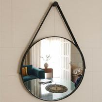 Espelho Redondo Adnet Moderno Luxo Lavabo Quarto Sala Banheiro Alça em Couro 50cm com Pino Suporte