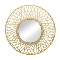 Espelho Redondo Artesanal Dourado Moldura Entrecruzada