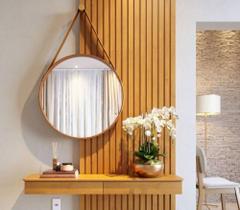 Espelho Redondo Com Alça 45X45CM Moldura em Metal Leve