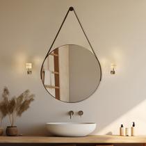 Espelho Redondo com Alça 50cm Modelo Adnet com Suporte para Lavabo Escritório Quarto