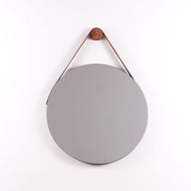 Espelho Redondo com Borda Infinita e Alça em Couro Preto 25cm - Debiasi Espelho Redondo com Borda Infinita e Alça em Couro Preto 25cm - Debiasi