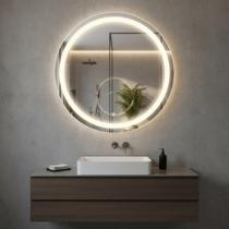 Espelho Redondo Com Led 3 Tons Cores Touch Lapidado Jateado espelho grande camarim moderno luz led Moderno