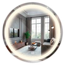 Espelho redondo com led 40x40 jateado lapidado botão touch Moderno camarim banheiro moderno