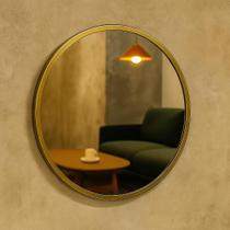 Espelho Redondo Com Moldura Aro Decorativo 30cm Dourado Gold