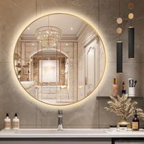 Espelho redondo com moldura dourada iluminado com led quente 60cm - Woodglass