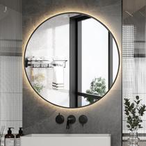 Espelho redondo com moldura preta iluminado com led quente 70cm - Woodglass