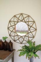 Espelho redondo de metal 84 cm, ouro antigo, 33" de diâmetro