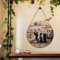 Espelho Redondo De Parede Adnet Banheiro com Alça em material ecológico 3cm Orgânico 40cm + Suporte