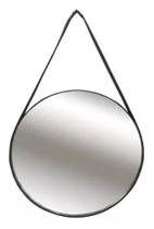 Espelho Redondo Decorativo 41 cm Preto Com Alça Sintética
