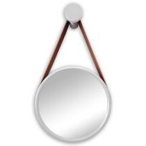 Espelho Redondo Decorativo Adnet 37cm Moldura Alumínio BRANCO Com Alça e Suporte para Fixação