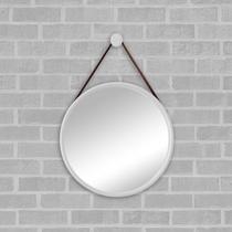 Espelho Redondo Decorativo Adnet 50cm Moldura Alumínio BRANCO Com Alça e Suporte para Fixação