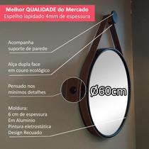 Espelho Redondo Decorativo Adnet 60cm Moldura Alumínio PRETO Com Alça e Suporte para Fixação