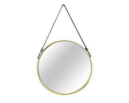 Espelho Redondo Decorativo Luxo Dourado Alça Couro 45CM 6381