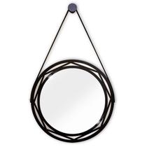 Espelho Redondo Decorativo Mandala Com Alça 40cm + Suporte Preto / Alça Preta
