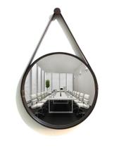 Espelho Redondo Decorativo Moldura Alça De Couro 60Cm Café