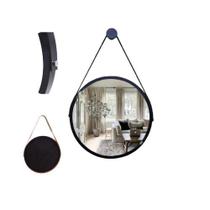 Espelho Redondo Decorativo Suspenso Com Alça 20cm + Suporte Preto Alça Preta