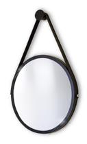 Espelho Redondo Decorativo Suspenso Com Alça 30cm Estrutura Alumínio + Suporte Preto Alça Preta