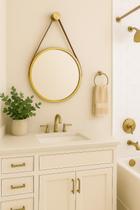 Espelho Redondo Decorativo Suspenso Com Alça 30cm + Suporte Dourado Alça Caramelo Espelho Redondo Decorativo Suspenso Com Alça 30cm + Suporte Dourado Alça Caramelo
