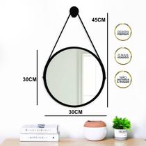 Espelho Redondo Decorativo Suspenso Com Alça 30cm + Suporte Marrom Alça Caramelo